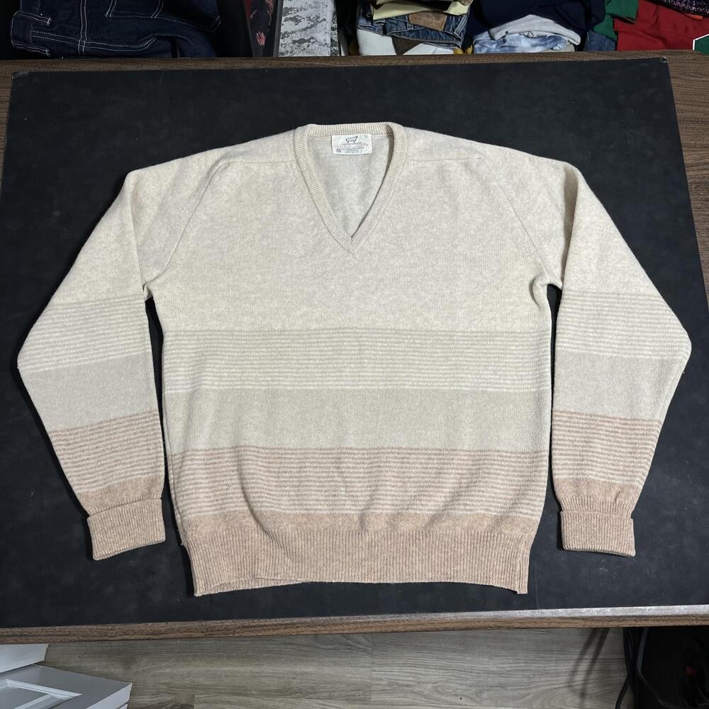 Vintage Lord Jeff Wool Sweater Mens Large Ombre Stripe Merino USA Lambswool 70s